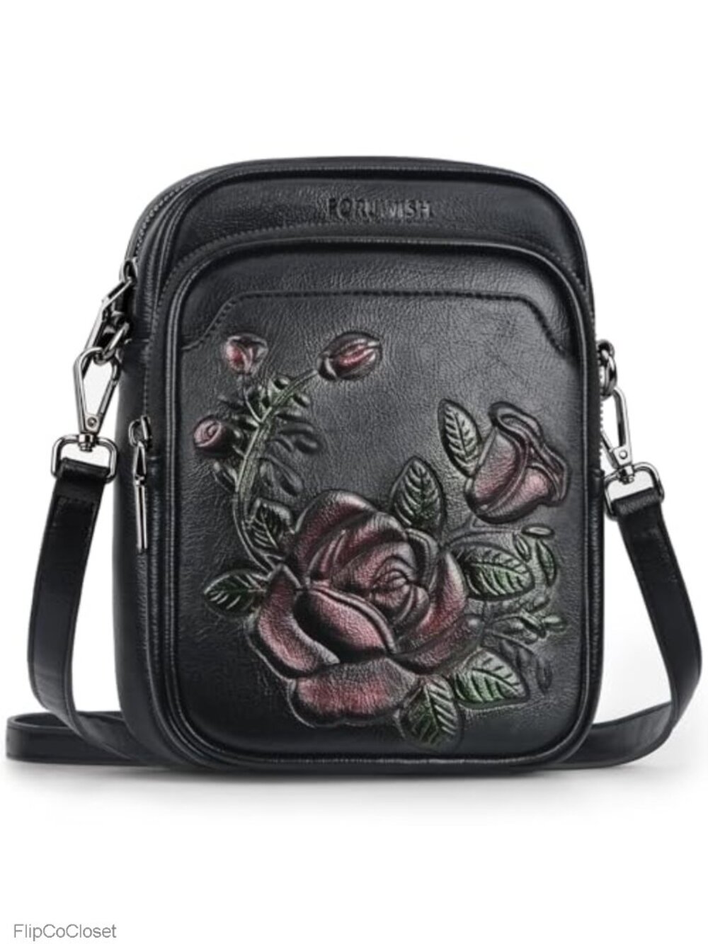 Small Crossbody Bag RFID Floral Vegan Leather 8-Pocket Crossbody Purse